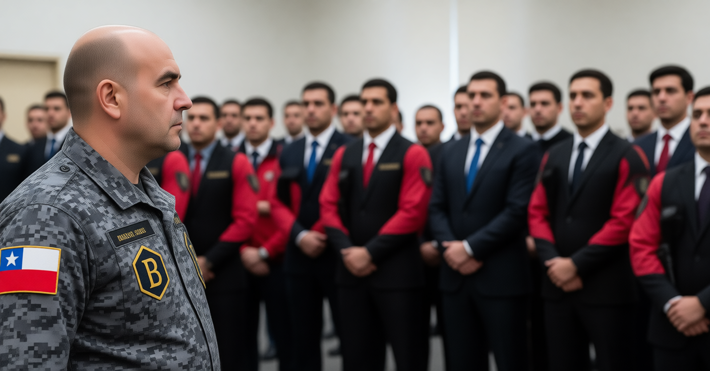 Oficial interactuando con personal de Seguridad